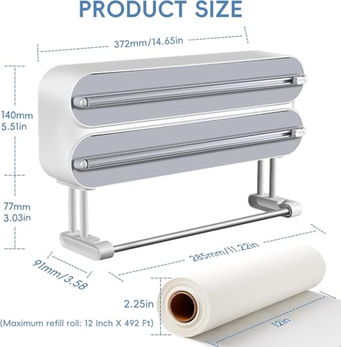 Image of DOCAT Foil Paper Cutter and Holder, 3 in 1 Magnetic Aluminum Foil and Plastic Wrap Organizer with Paper Towel Holder, Compatible with Cling Film, Tin Foil and Wax Paper Dispenser (White)