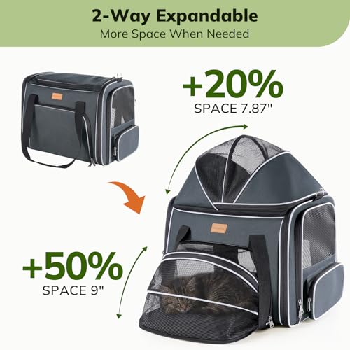Morpilot Top and Side Expandable Cat Carrier, Airline Approved Collapsible Soft-Sided Pet Carrier for Medium/Large Cats and Puppies up to 20lbs for Car Rides and Vet Visits (Dark Gray) - Image 3