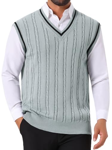 Men's Solid Color V-Neck Sleeveless Cable Knitted Sweater Vest