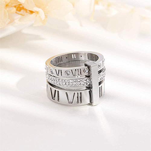 Jaline Stainless Steel Cz Zirconia Roman Numeral Ring For Women Girls 3 In 1 Spinner Rings (Silver, 8 Runs Small) #TOP2