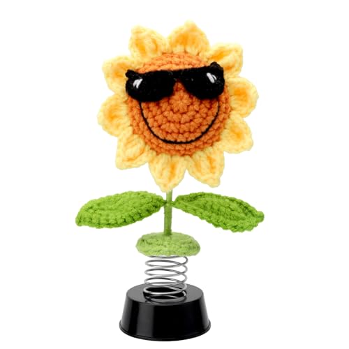 DAWRIS Decoración de coche, girasol de punto, accesorio de decoración para el salpicadero de la oficina, figura de flor, figura tambaleante, regalo para hombres, mujeres, amigos, familias, amigos