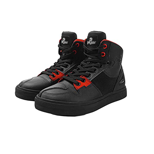 Zapatos Moto Hombre,Botas Moto Transpirables,Zapatos Motocross Casuales con Cuero Reforzado,Correas De Tobillo,Antideslizantes,Cremallera Lateral(Negro,42EU)