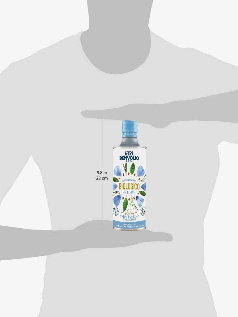 BENVOLIO 1938 Huile de Lin Biologique – 500ml - Riche En Oméga 3 Goût Délicat avec des notes de Romarin – idéal à consommer cru