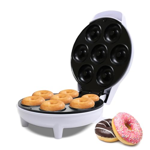 Courant Mini Donut Maker Machine for Holiday, Kid-Friendly, Breakfast or Snack, Desserts & More with Non-stick Surface, Makes 7 Doughnuts, White