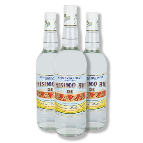 Anís Seco 55º, Anís Extra Seco Bidestilado Artesanal y Tradicional, (Pack de 3 Botellas de 1L)