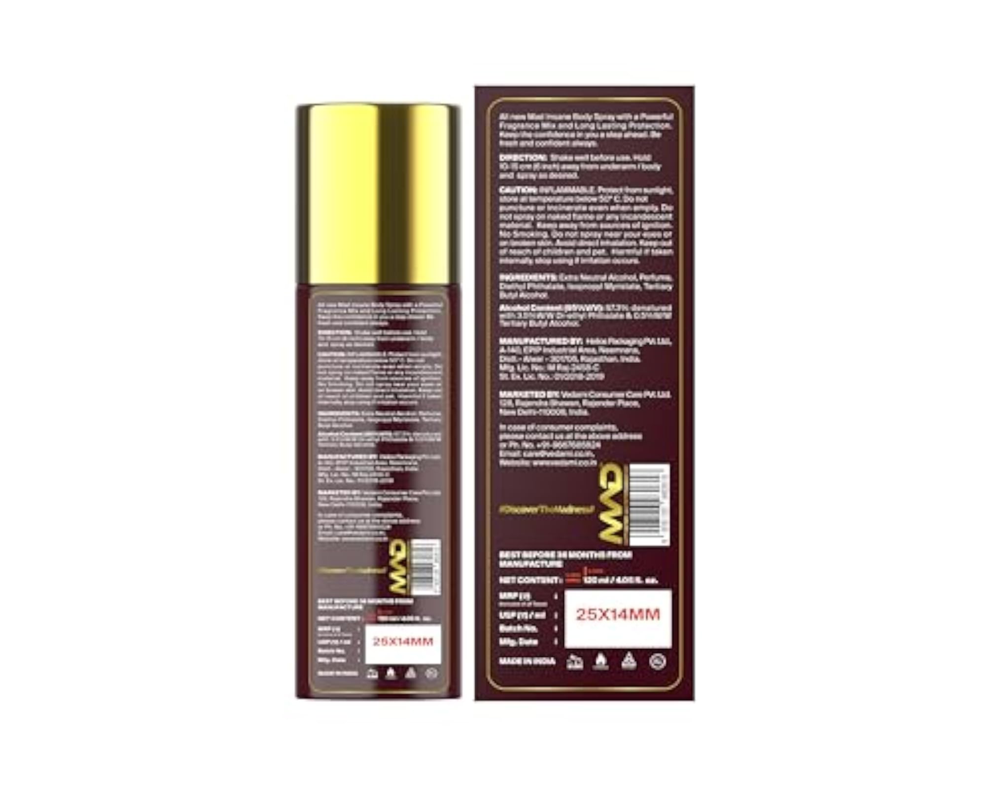 No Gas Insane Deodorant, Pack of 3, 120 ML Each