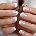 Salon French Nail Tips Short Round Ombre Acrylic French False Nail Set Glittering Nude White Press On Nail Full Cover Fake Artificial Fingernails 24 Ct For Women Girls