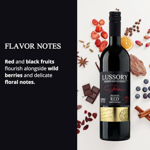 Image of Lussory Premium Tempranilllo Dealcoholized 0.0% Non Alcoholic Wine Red From Spain, Low Calories, Vegan (750ml, 2 Bottles)