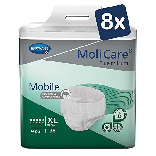 MoliCare Premium Mobile Einweghose: Diskrete Anwendung bei Inkontinenz für Frauen und Männer; 5 Tropfen, Gr. XL (130-170 cm Hüftumfang), 8x14 Stück