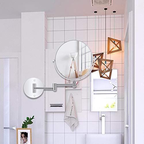 UniqueBella Shaving Mirror Wall Mounted Bathroom Mirrors Makeup Vanity Magnifying Round Mirror 10X 8 Inch Two Sided, 360° Rotatable, Extendable Arm for Bedroom