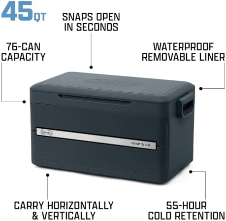 Coleman Snap 'N Go 45-Quart Collapsible Hard Cooler, Portable Hard-Sided Cooler with Waterproof Removable Liner, Space-Saving & Quick Set Up, 55 Hours Cold, Mussel Grey — view 6
