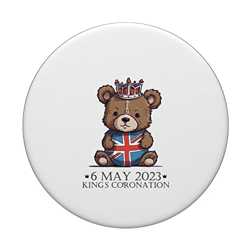 teddy Royal bear King's Coronation. Union Jack Charles PopSockets Swappable PopGrip, Black - Image 3