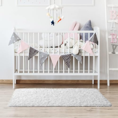 image for Ophanie 3x5 Snow White Rugs for Bedroom Fluffy, Girls Kids Baby Shaggy