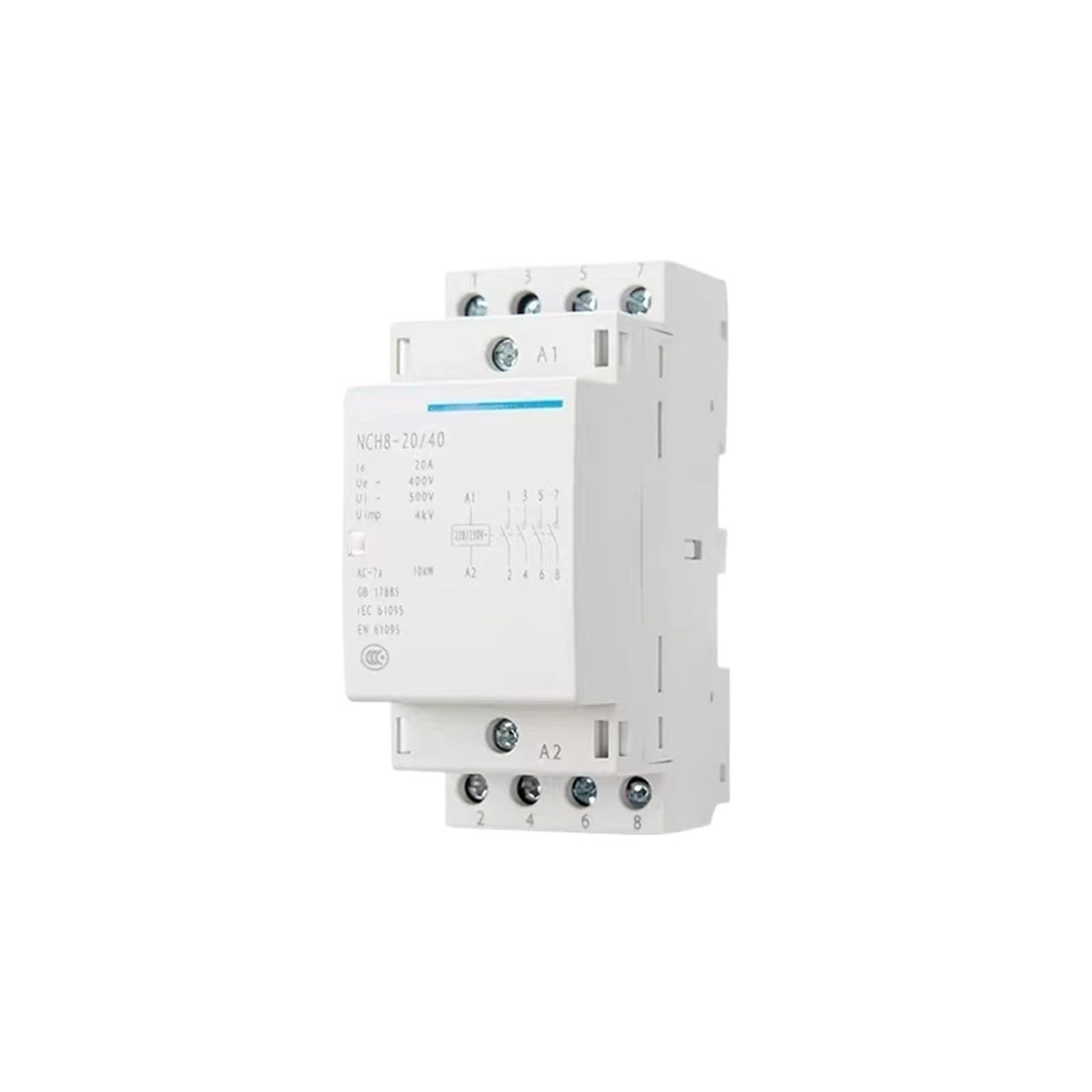 Stycznik domowy AC typu Rail NCH8 20A 25A 40A 63A, 1 sztuka, 220V 230V 380V 400V 1NO1NC 2NO 2NC 4NO 1 pojedynczy 3 trójfazowy (NCH8-40,4NO)