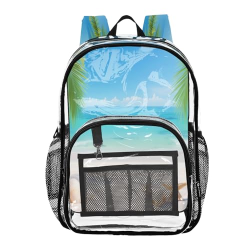 Sunny Beach Clear Backpack - Stadium Approved Large 15.7-inch Waterproof Transparent Bag for Sports, Concerts, Work, Travel#206