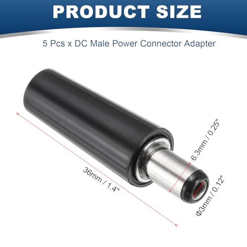 MECCANIXITY conector adaptador DC macho 6.3mm x 3.0mm pack 5 miniatura 2
