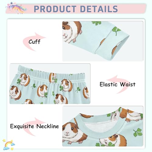 Pajama Sets Long Sleeve Guinea Pigs with Green Leaves Soft Comfy Sleepwear 2 Piece PJS 3-8T4
