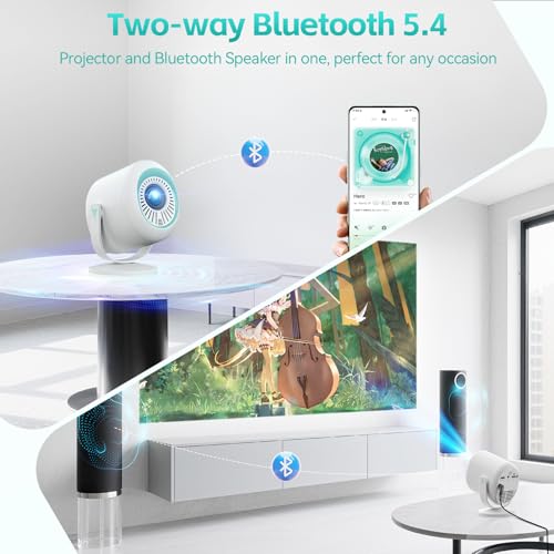 Mini Beamer, 1080P Projektor Tragbarer, 4K Mini Tragbarer Beamer mit WiFi 6 und Bluetooth 5.4, 270°Dreh Elektronisch Focus und Keystone, 200-Zoll-Bildschirm, Projektor für den Außen- und Innenbereich