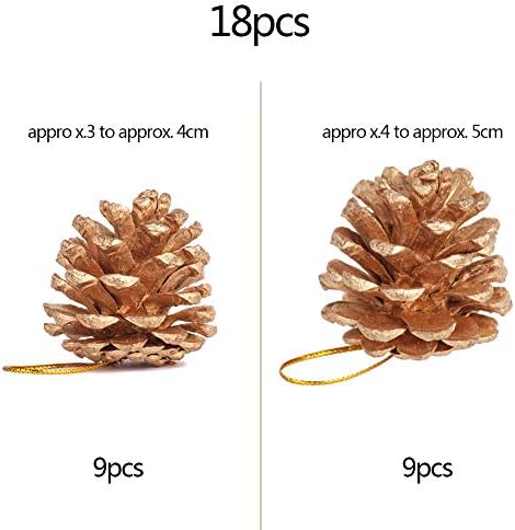18 Pieces Christmas Natural Pine Cones Decoration,with String Golden Pinecone Christmas Tree Hanging Ornament for Wreath Garlands Decoration Dried Floral Arrangements Gift Tag Christmas