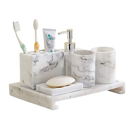 Support de brosse à dents et distributeur de savon effet marbre design