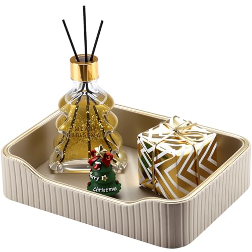 KINGFOM Leather Valet Tray, Perfume Jewellery Key Tray, Small Decorative Tray for Bathroom, Bedside, Coffee Table - Key Bowl for Hallways (Beige)