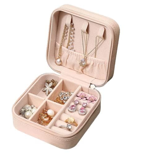 MDG STORESMDG STORES Jewellery Organiser PU Leather Zipper Portable Storage Box Case with Dividers Mini Jewelry Organizer Box for Women Travel Ring, Pendant, Earring