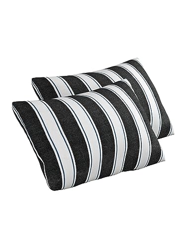 Image of 180 TC Pillow Cover Set of 2 | Pillow Cover Cotton 100% | Pillow Cover Set of 2 King Size | Wrinkle Free & Fade Resistance | Striped Pattern | Standard Size | All Season Use (Black & White)