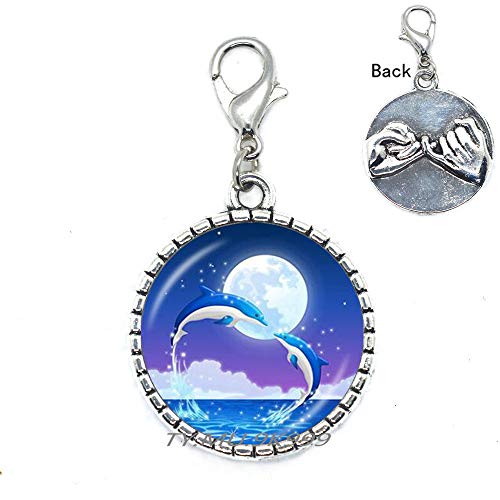 Preisvergleich Produktbild Y050 Glas-Cabochon-Bild, Reißverschluss, Delfine, Reißverschluss, Karabinerverschluss, Schmuck, Silberkette, Kunst, Foto, Tier-Reißverschluss, für Damen