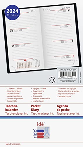 rido/idé Weekly calendar model pocket planner 2024 2 pages = 1 week sheet size 8.7 x 15.3 cm wine red - Image 2