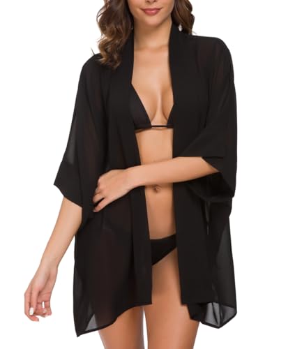 Image of WEIYAN Women's Tops Loose Chiffon Kimono Cardigan Beach Swim Cover up Blouse