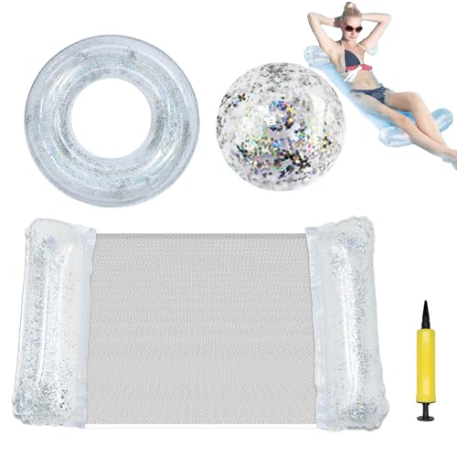 Luftmatratze Pool, Luftmatratze Wasser,Aufblasbare Wasserspielzeug mit 1 Glitzer Schwimmreifen 1 Strandball und 1 Wasser...