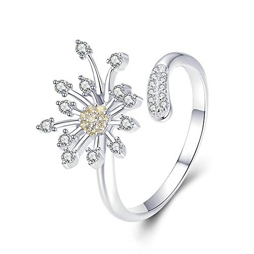 925 Sterling Silver Blooming Dandelion Love CZ Adjustable Rings for Women Wedding Engagement Jewelry -  NewL, Rings-0008