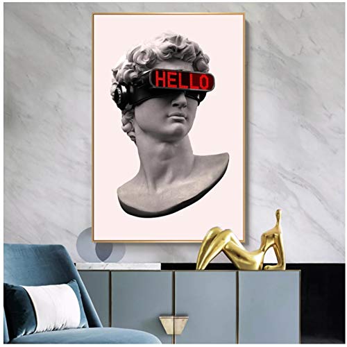 Klassische David-Skulptur mit VR-Brille Wandkunst Leinwand Poster und Drucke Leinwandbilder an der Wand Dekor Bilder -50x70cmx1pcs -kein