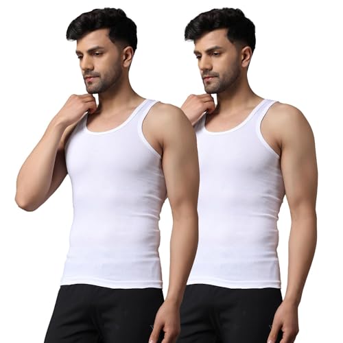 Image of Wearslim Premium Round Neck Super Combed Ultra Soft Cotton Vest for Man, Slim Fit Sleeveless Tank Tops Undershirts for Men with Extended Length for Easy Tuck