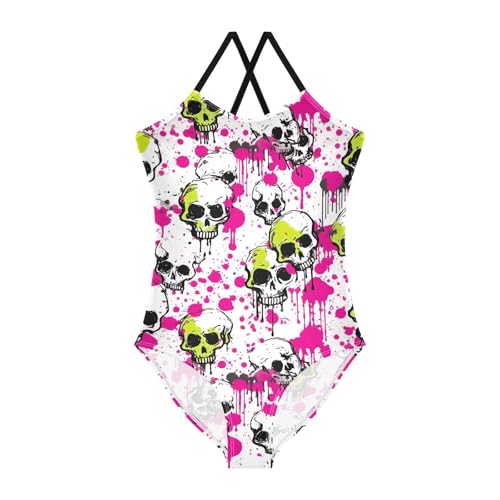 Skull Pink White Girls One Piece Swimsuit Beach Swimwear 20850205