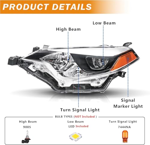 Image of Headlights Assembly Compatible with 2014 2015 2016 Toyota Corolla