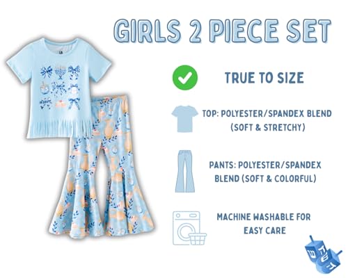 Image of Unique Baby 2 Piece Girls Bell Bottom Leggings Outfit with Short Sleeved Shirt Kid and Toddler Clothes Set