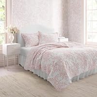 Laura Ashley - Queen Quilt Set, 100% Cotton Cover with Cotton Blend Fill, Prewashed for Softness, Reversible Floral Bedding with Matching Shams (Pink) — image 4