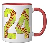 Softball #24 Fast Pitch Love Softball Mom Favorite Player Ceramic Mug, Red/White