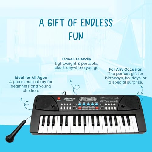 Image of Braintastic Kids Piano Keyboard with Microphone, 37 Keys, 8 Rhythms, 8 Tones with 6 in-Built Demos & Song Recording Feature for Boys & Girls (Black)