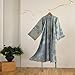 Purefair 100% Cotton Gauze Ginkgo Leaf Kimono Robe, Long Knit Loose Bathrobe Nightgown Ladies Loungewear Sleepwear for Women