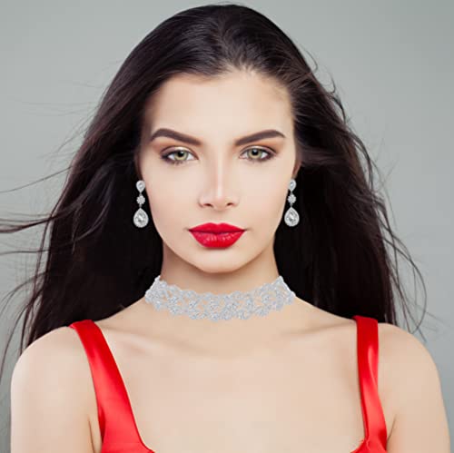 Women Rhinestone Crystal Wedding Bridal Choker Necklace Earrings Bracelet Jewelry Sets3