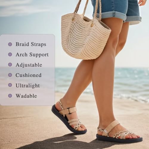 MEGNYA Hiking Sandals for Womens, Arch Support Comfortable Walking Sandals Hook Loop Strap, Casual Sports Summer Waterproof Lightweight Slides2