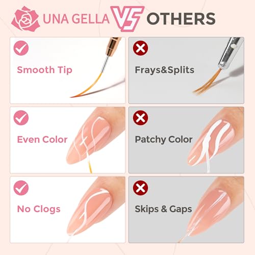 Image of UNA GELLA Nail Art Brushes Metallic, 5 Count Liner Pens Set For Nail Art Gel Polish, Detail Nail Art Design Painting Brush Set For Nails Gel Fine Drawing Nail Tools, Sizes 7 /9 /11 /15 /25mm