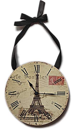 Fashioncraft Wall Clock Eiffel Tower With Postmark Design, Round, 6 3/4 Inches in Diameter