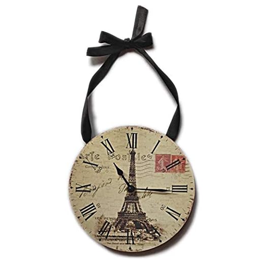 Fashioncraft Wall Clock Eiffel Tower With Postmark Design, Round, 6 3/4 Inches in Diameter