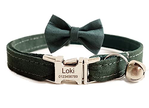 Personalized Cat Collar with Cute Bow Tie & Bell,Customize Engraved Pet Name and Phone Number for Puppy Kitten