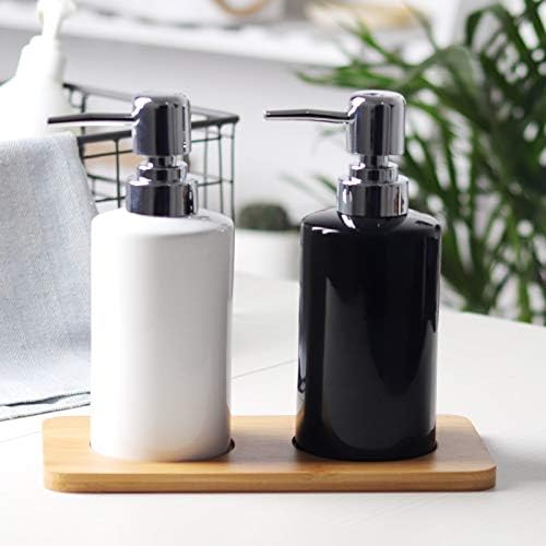 Ceramic Soap Dispenser Bathroom Accessories Set Wood Tray Toothbrush Holder Mouth Cups Black White Bathroom Set (Color : J, Size : Free) (Medium Free) image 3