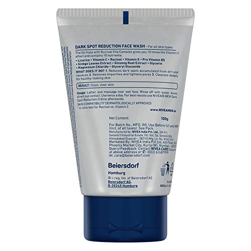 Nivea Men Dark Spot Reduction Face Wash (10X Whitening), 100 Ml #TOP7