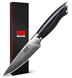 SHAN ZU Cuchillo Pelador 10 cm – Acero en Polvo Japonés 63 HRC, Hoja Ultra Afilada de 12°, Cuchillo para Frutas y Verduras con Mango Ergonómico de Pakkawood